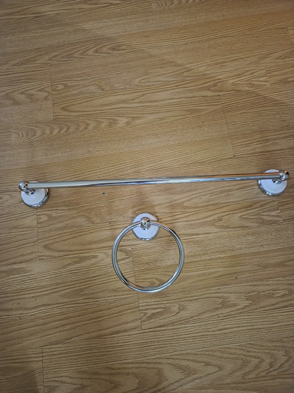 Chrome Towel Bar Toilet Paper Holder and Ring Set - White Accents